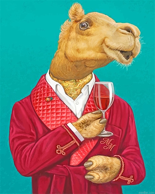 Classy Camel Drinking Wine New Paint By Numbers.png