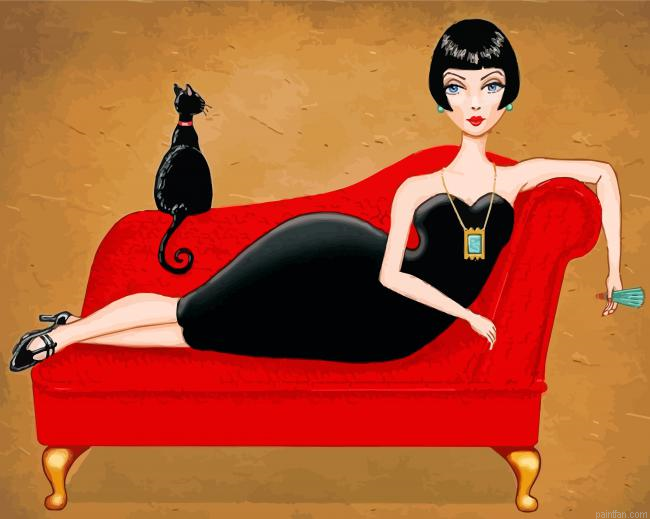 Classy Lady And Cat Paint By Number.png