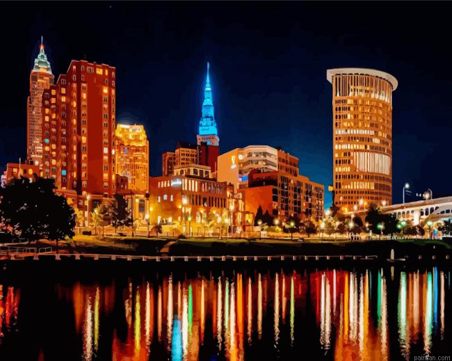 Cleveland Skyline Night Paint By Numbers.png