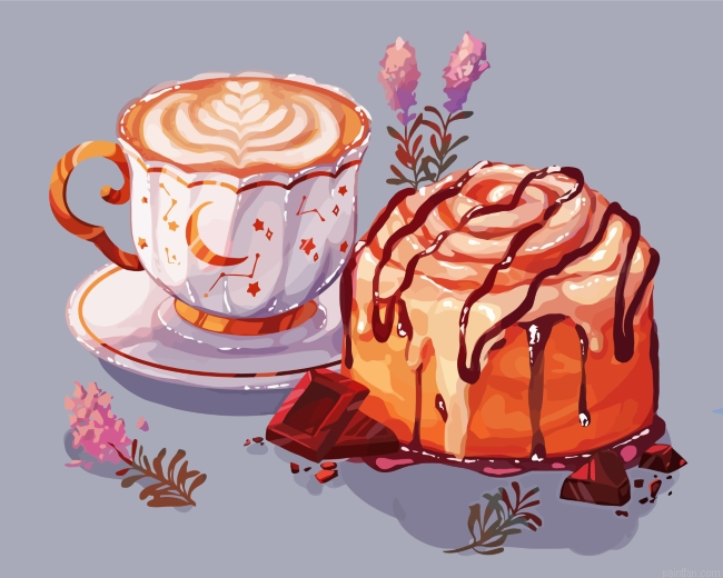 Coffee And Sweet Cake With Choclate Paint By Number.png