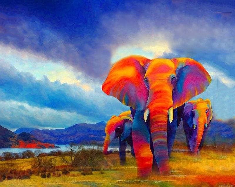 Colored Elephants Paint By Numbers.png