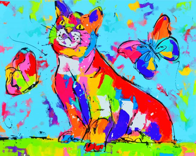 Colorful Cat And Butterflies Paint By Number.png
