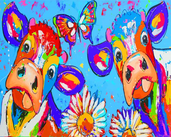 Colorful Cows And Butterfly Paint By Number.png