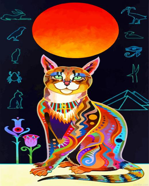Colorful Egyptian Cat Paint By Number.png