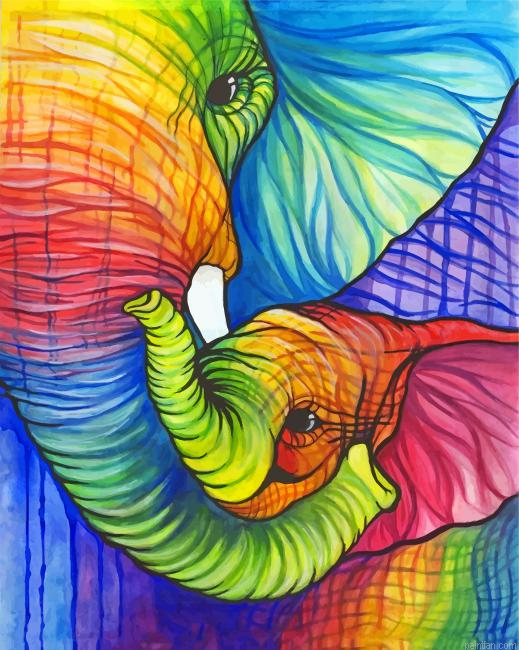 Colorful Elephant And Calf Paint By Number.png