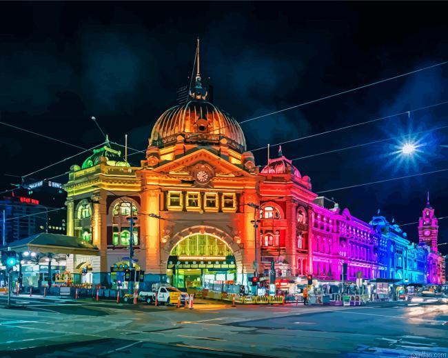 Colorful Flinders Street Railway Station Paint By Numbers.png