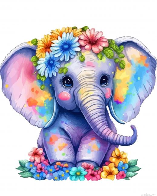Colorful Floral Elephant Paint By Numbers.png