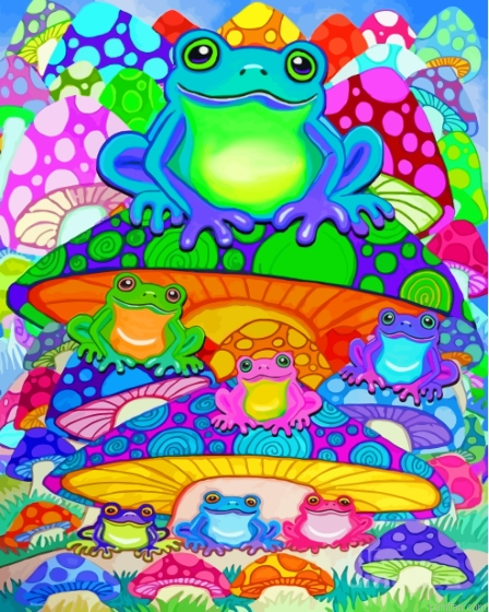 Colorful Frogs And Mushrooms Paint By Numbers.png