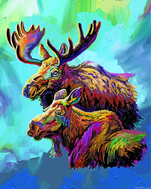 Colorful Moose And Baby Paint By Number.png