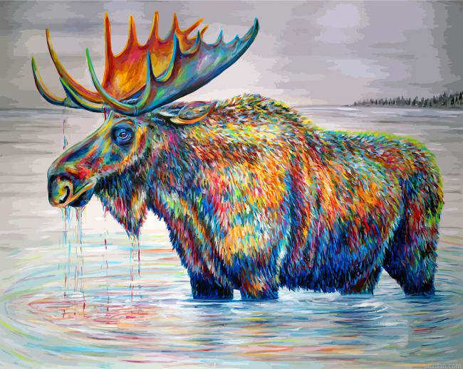 Colorful Moose In Pond Paint By Number.png
