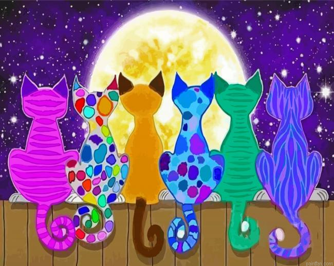 Colorful Night Cats Paint By Number.png