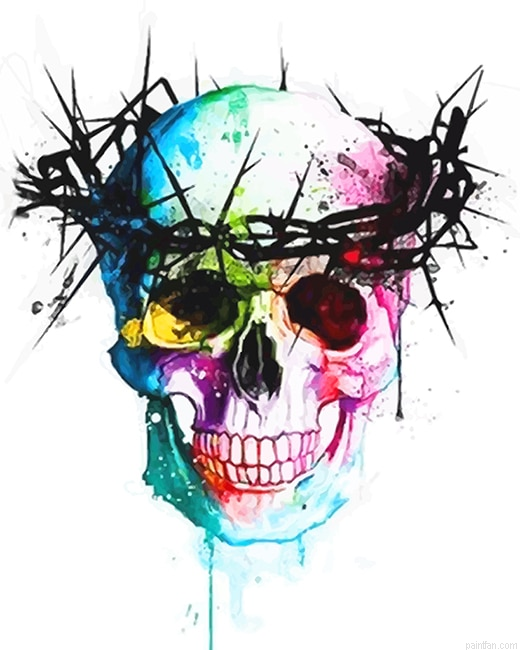 Colorful Skull With Thorns Crown New Paint By Numbers.png
