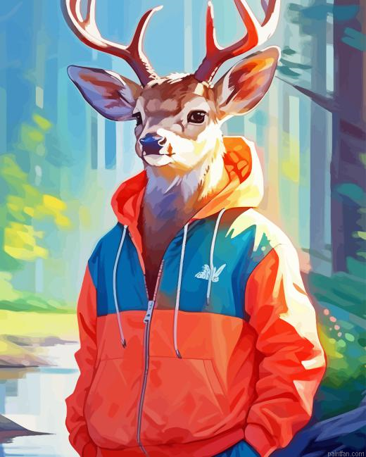 Cool Deer Wearing Clothes Paint By Numbers.png