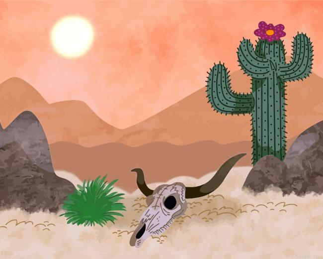 Cow Skull And Cactus Paint By Numbers.png