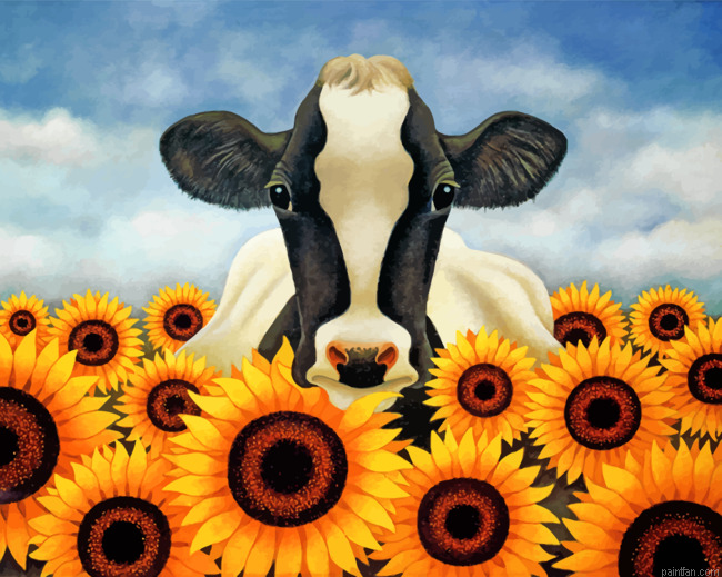 Cow With Sunflowers Paint By Numbers.png