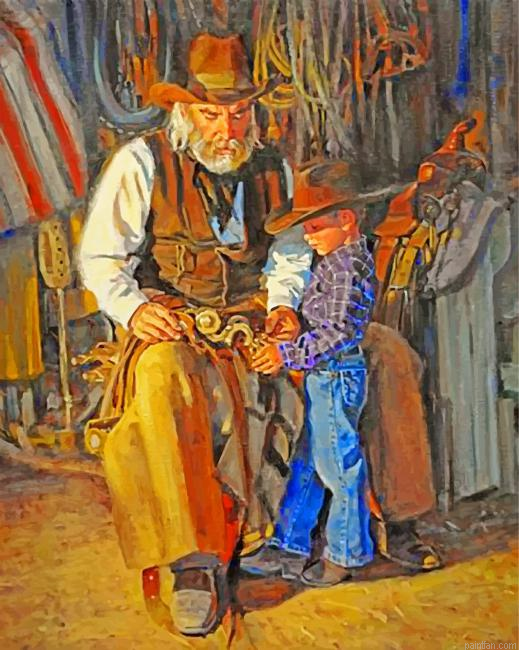 Cowboy And His Grandfather Paint By Number.png