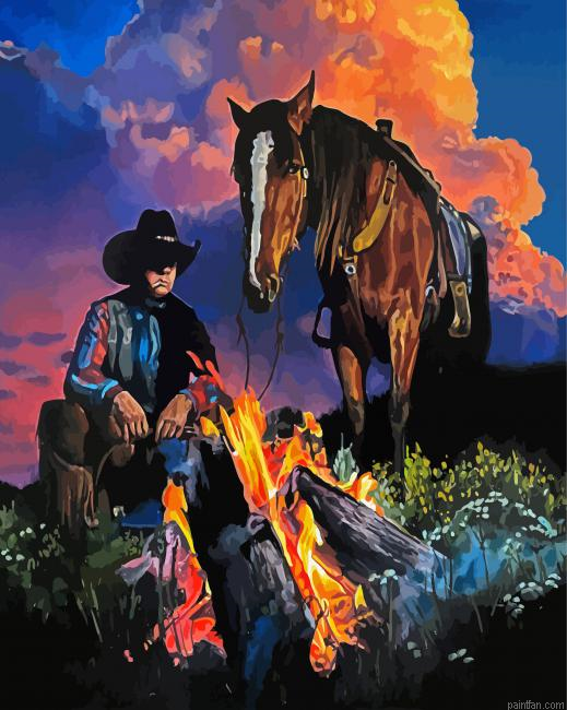 Cowboy With Horse Campfire Paint By Numbers.png