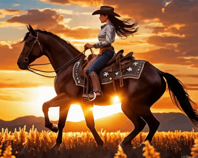 Cowgirl On Horse Paint By Numbers.png