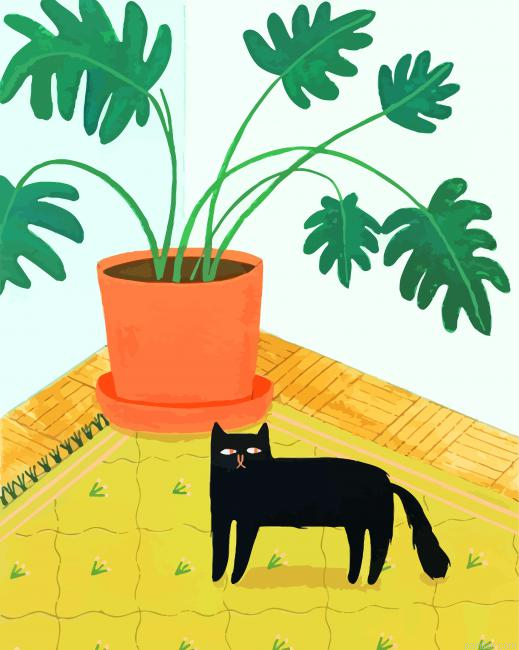 Cute Cat And Philendron Paint By Number.png