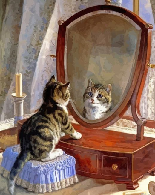 Cute Cat In The Mirror Paint By Numbers.png