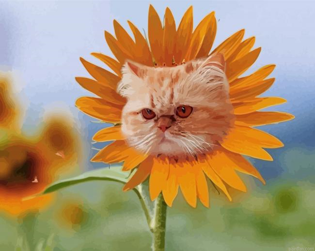 Cute Cat Sunflower Head Paint By Numbers.png
