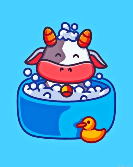 Cute Cow In Tub Paint By Numbers.png