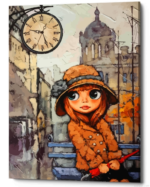Cute Girl And Red Umbrella Paint By Number.png