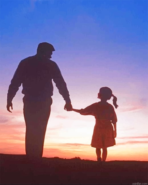 Dad And Daughter Walking Silhouette New Paint By Numbers.png
