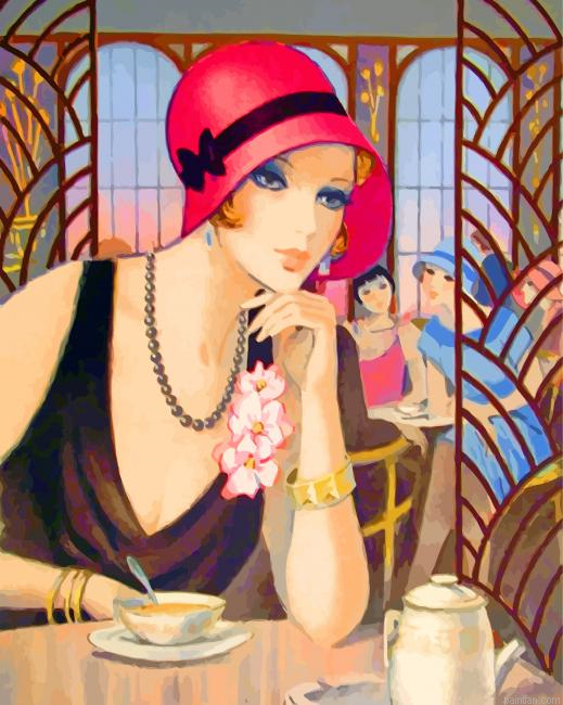 Deco Lady Drinking Coffee Paint By Number.png