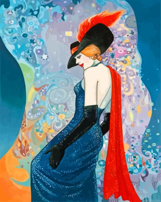 Deco Lady Wearing Black Hat Paint By Number.png