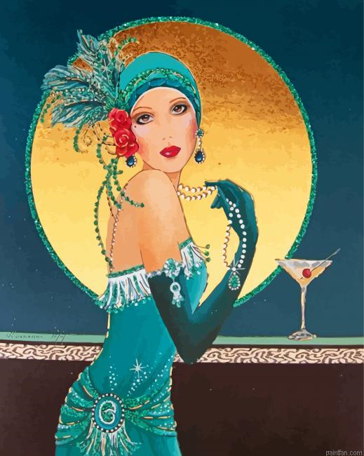 Deco Lady Wearing Green Paint By Number.png