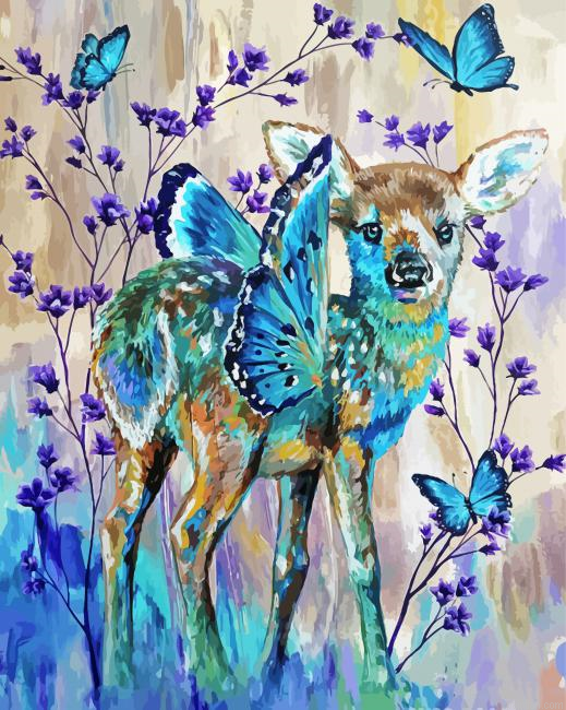 Deer With Butterfly Paint By Numbers.png
