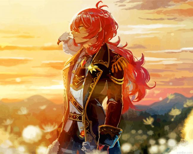Diluc With Bird Art Paint By Numbers.png