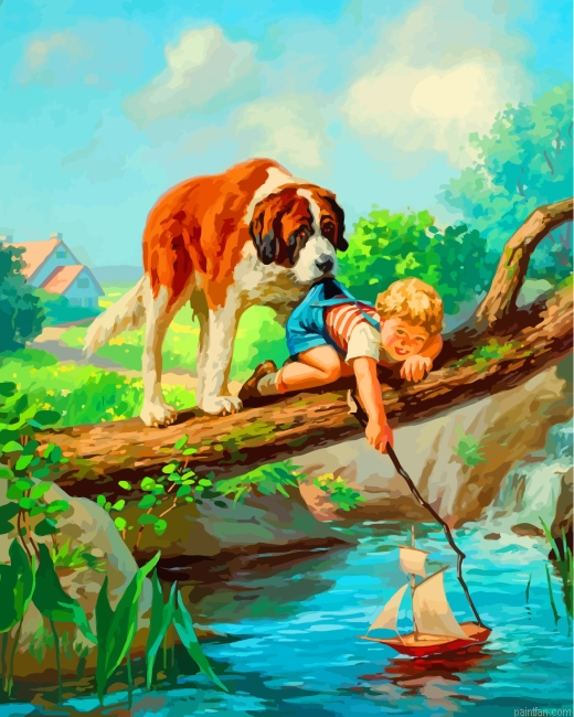 Dog And Little Boy Paint By Number.png