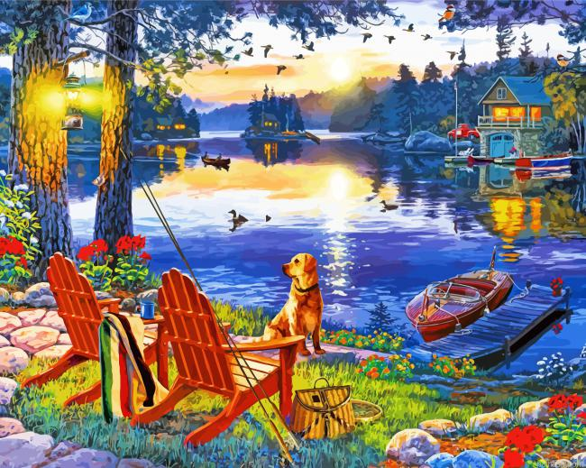 Dog By Lake Paint By Number.png