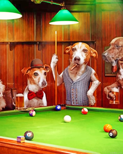 Dogs Playing Pool While Smoking Animals Paint By Numbers.png