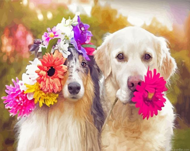 Dogs With Flowers Paint By Numbers.png