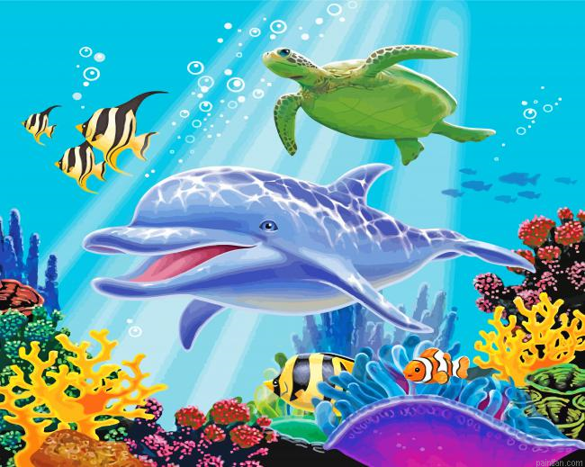 Dolphin And Turtle Under Sea Paint By Number.png