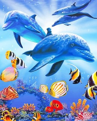 Dolphins Underwater With Tropical Fishes New Paint By Number.png
