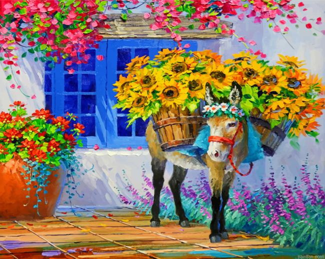 Donkey And Sunflowers Paint By Number.png