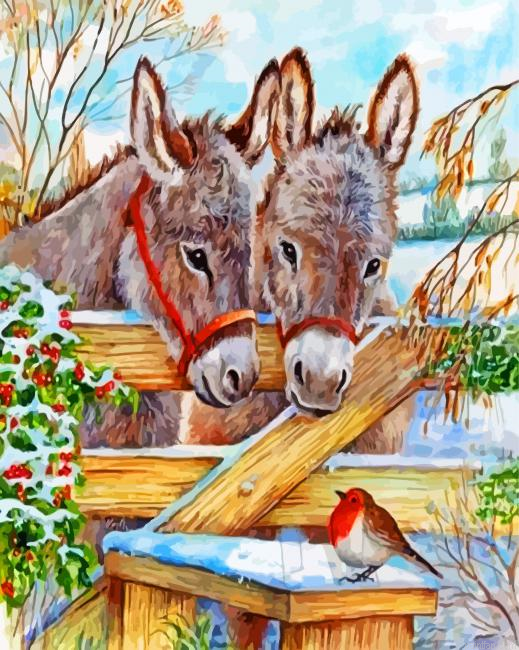 Donkeys And Cardinal Bird Paint By Number.png