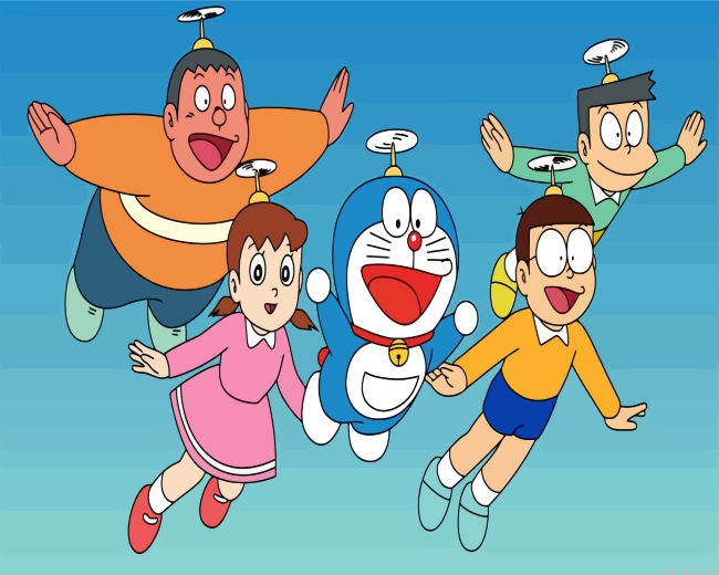 Doraemon Characters Flying Paint By Number.png