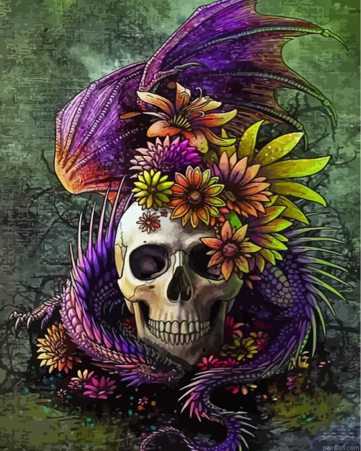 Dragon With Skull And Flowers Paint By Number.png