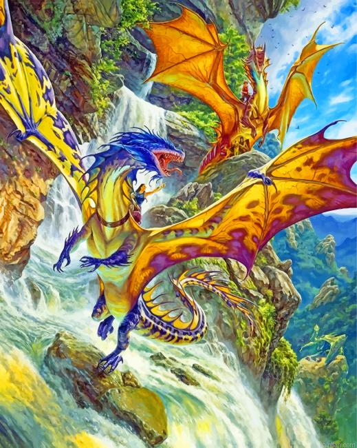 Dragons By Waterfall Paint By Number.png