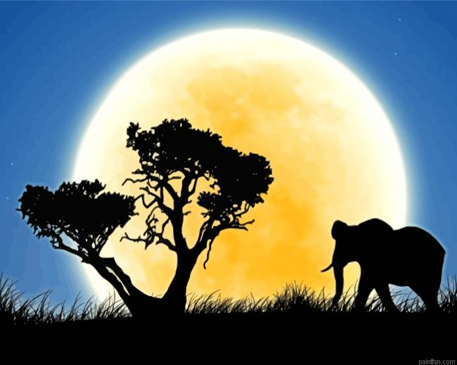 Elephant Moon Silhouette Paint By Numbers.png