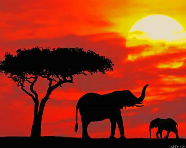 Elephants Silhouette New Paint By Numbers.png