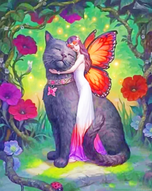 Fairy Butterfly Hugging A Black Cat New Paint By Numbers.png