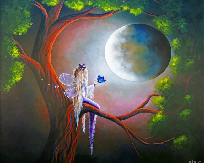 Fantasy Fairy On Tree Paint By Number.png