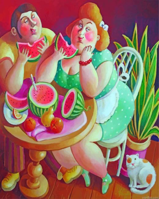 Fat Couple Eating Fruits Paint By Number.png