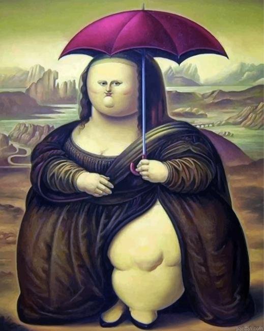Fat Mona Lisa Holding An Umbrella Paint By Number.png